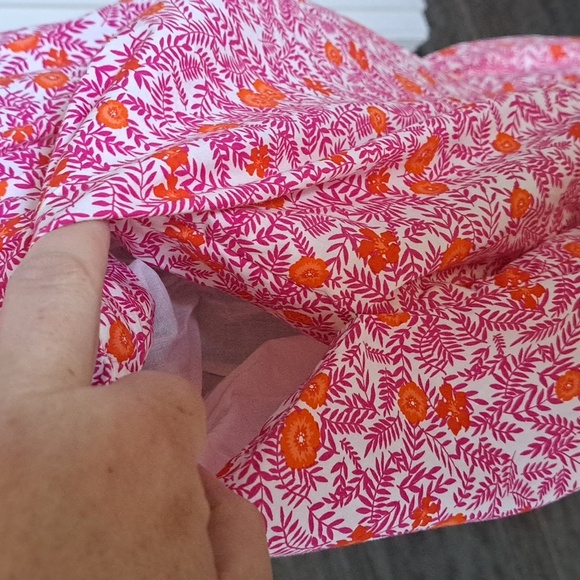 J.Crew Pink Orange Floral Ruffle Sleeve Cotton Comfy Pockets Tiered Midi Dress - Picture 10 of 15